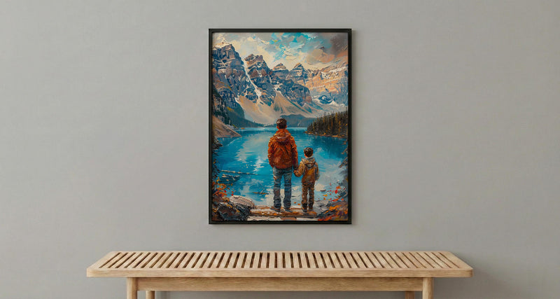 Moraine Lake Poster, Banff National Park Decor - Father And Son Landscape Art