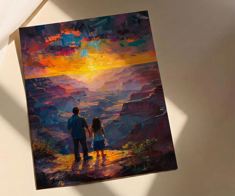 Grand Canyon Art Print, Father And Daughter Decor - Desert Sunset Landscape