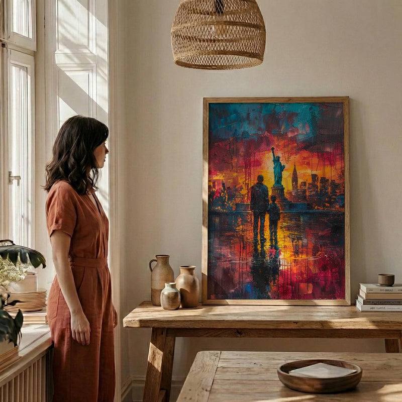 Statue Of Liberty Wall Art, Father And Son Decor - NYC Patriotic Landscape Print