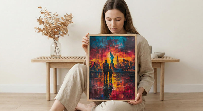 Statue Of Liberty Wall Art, Father And Son Decor - NYC Patriotic Landscape Print