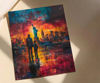 Statue Of Liberty Wall Art, Father And Son Decor - NYC Patriotic Landscape Print