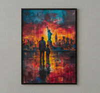 Statue Of Liberty Wall Art, Father And Son Decor - NYC Patriotic Landscape Print