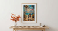 Florida Beach Poster, Father And Grandson Wall Decor - Ocean Sunset Coastal Art