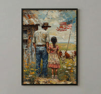 Texas Ranch Art Print, Father And Daughter Wall Decor - Rustic Americana Landscape