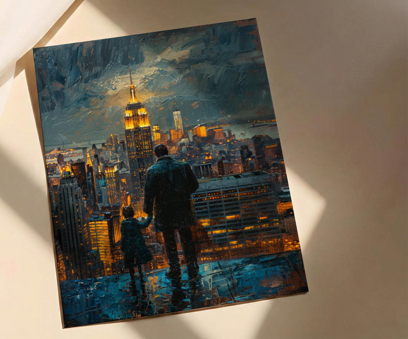 NYC Skyline Night Wall Art, Father And Son Decor - Manhattan Empire State Print