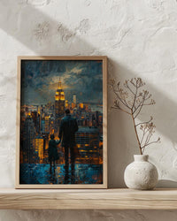 NYC Skyline Night Wall Art, Father And Son Decor - Manhattan Empire State Print