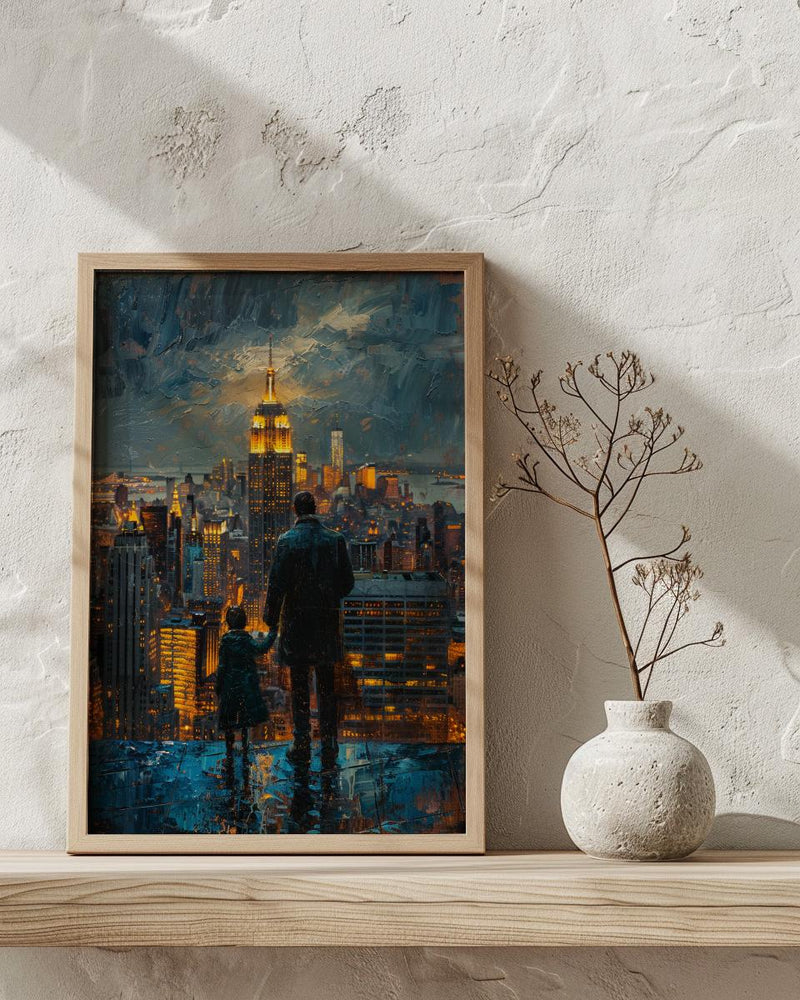 NYC Skyline Night Wall Art, Father And Son Decor - Manhattan Empire State Print