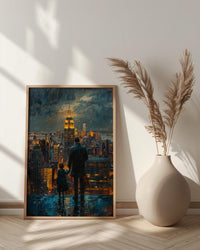 NYC Skyline Night Wall Art, Father And Son Decor - Manhattan Empire State Print