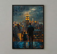 NYC Skyline Night Wall Art, Father And Son Decor - Manhattan Empire State Print
