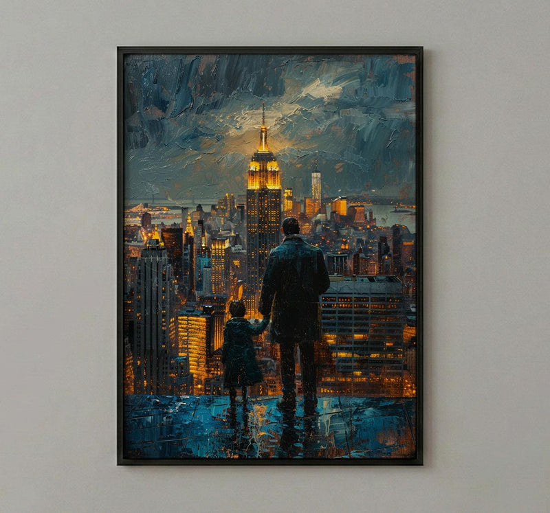 NYC Skyline Night Wall Art, Father And Son Decor - Manhattan Empire State Print