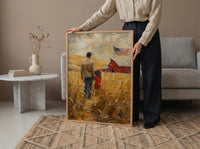 Kansas Wheat Field Poster, Father And Child Decor - Red Barn Americana Art