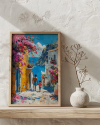 Mexican Village Art Print, Father And Son Poster - Colorful Family Decor