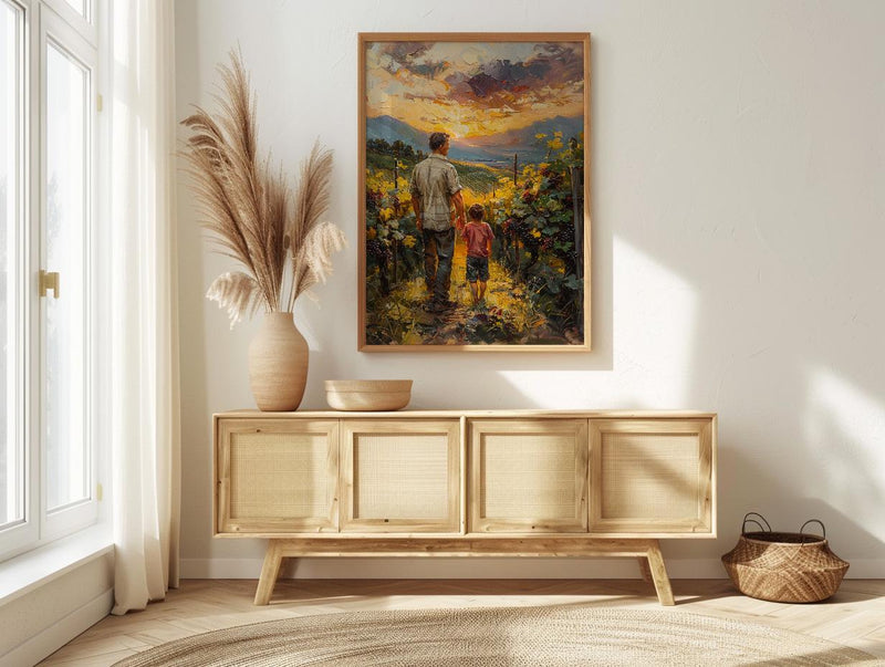 Vineyard Landscape Wall Art, Father And Child Print - Dad Birthday Gift
