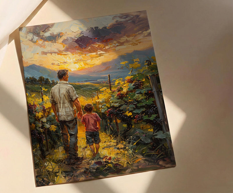 Vineyard Landscape Wall Art, Father And Child Print - Dad Birthday Gift