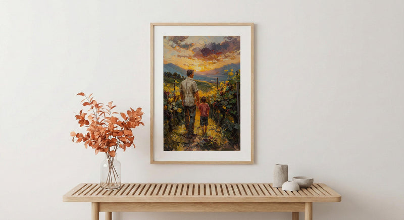 Vineyard Landscape Wall Art, Father And Child Print - Dad Birthday Gift