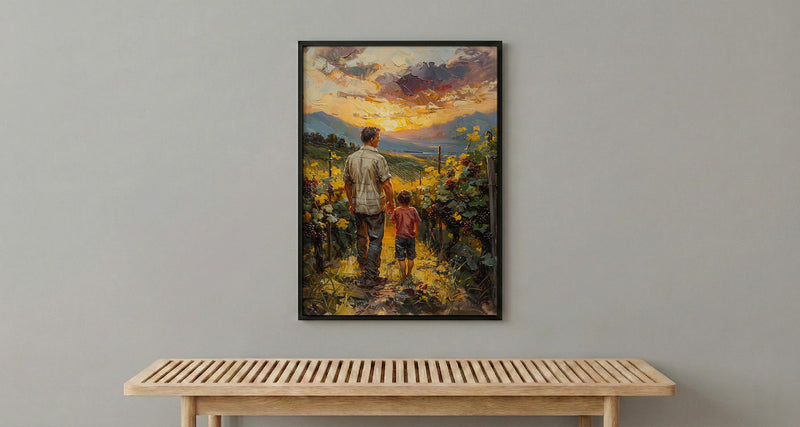 Vineyard Landscape Wall Art, Father And Child Print - Dad Birthday Gift