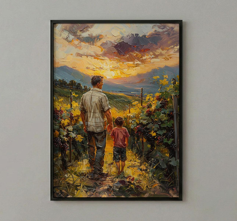 Vineyard Landscape Wall Art, Father And Child Print - Dad Birthday Gift