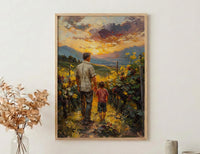 Vineyard Landscape Wall Art, Father And Child Print - Dad Birthday Gift
