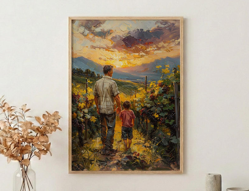 Vineyard Landscape Wall Art, Father And Child Print - Dad Birthday Gift