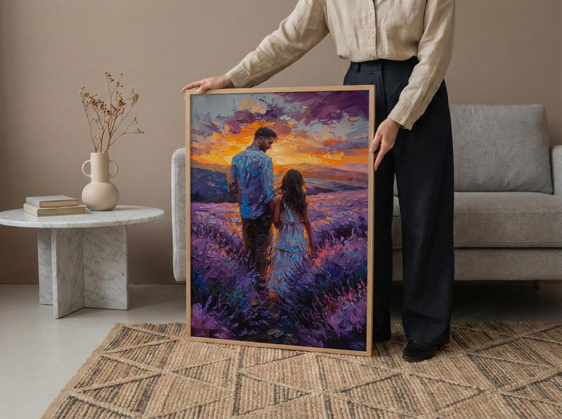 Provence Lavender Wall Art, Father And Child Print - Floral Country Decor