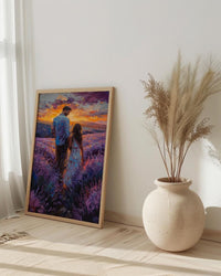 Provence Lavender Wall Art, Father And Child Print - Floral Country Decor