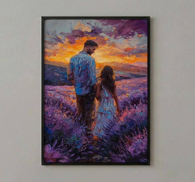 Provence Lavender Wall Art, Father And Child Print - Floral Country Decor