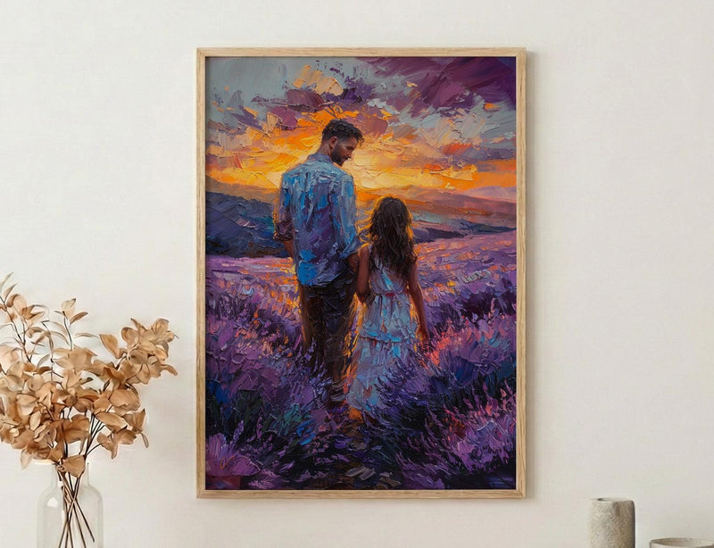 Provence Lavender Wall Art, Father And Child Print - Floral Country Decor