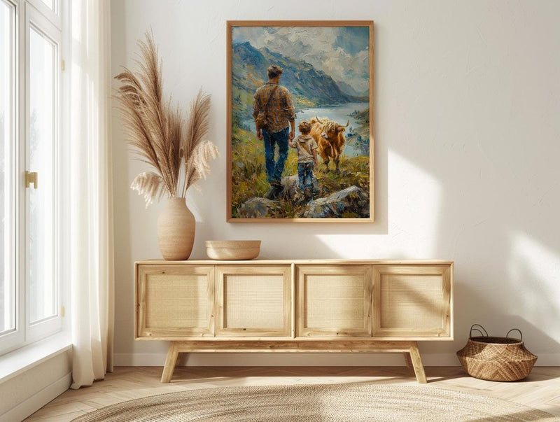 Scottish Highlands Poster, Father And Son Art - Dad Birthday Gift