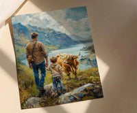 Scottish Highlands Poster, Father And Son Art - Dad Birthday Gift