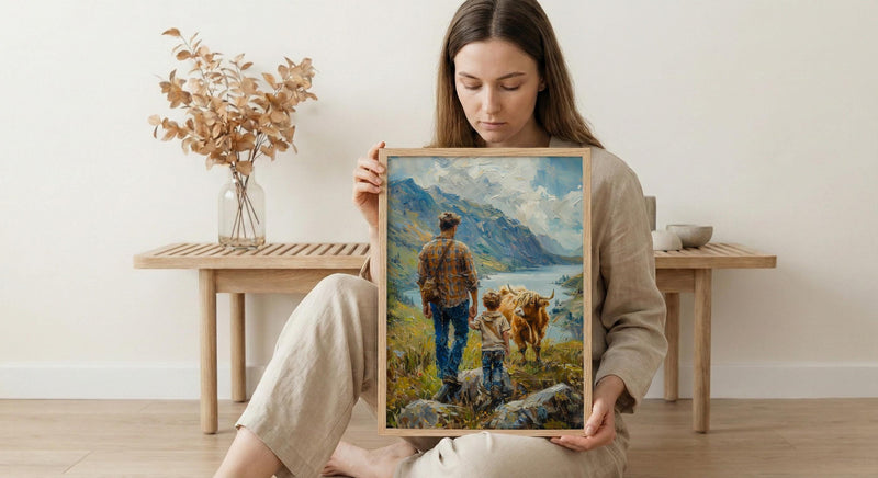Scottish Highlands Poster, Father And Son Art - Dad Birthday Gift