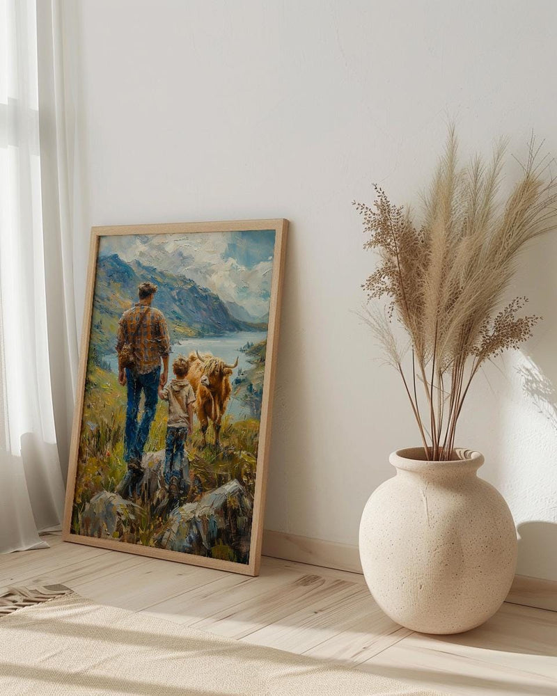 Scottish Highlands Poster, Father And Son Art - Dad Birthday Gift