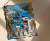 Amalfi Coast Art Print, Father And Daughter Poster - Summer Coastal Decor