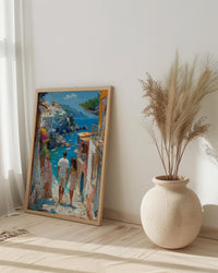 Amalfi Coast Art Print, Father And Daughter Poster - Summer Coastal Decor