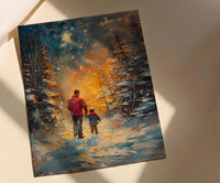 Northern Lights Art Print, Father And Son Poster - Winter Magic Decor