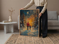 Northern Lights Art Print, Father And Son Poster - Winter Magic Decor