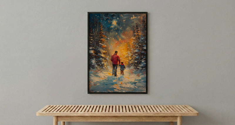 Northern Lights Art Print, Father And Son Poster - Winter Magic Decor