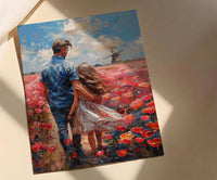 Tulip Field Wall Art, Father And Daughter Print - Fathers Day Gift