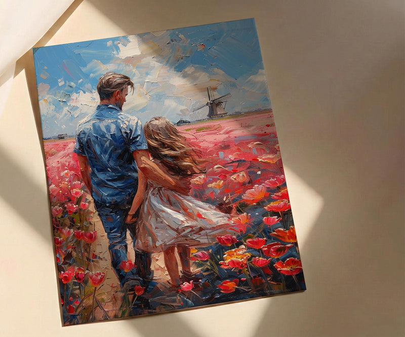 Tulip Field Wall Art, Father And Daughter Print - Fathers Day Gift