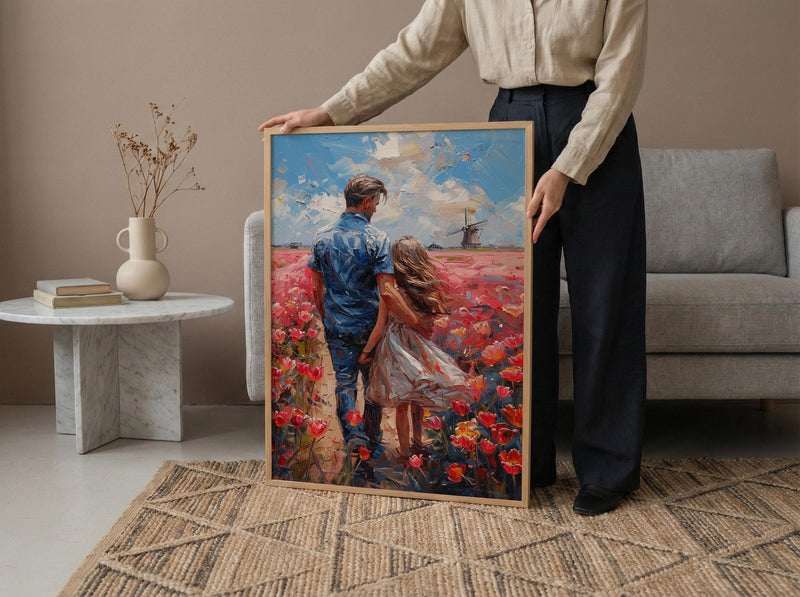 Tulip Field Wall Art, Father And Daughter Print - Fathers Day Gift