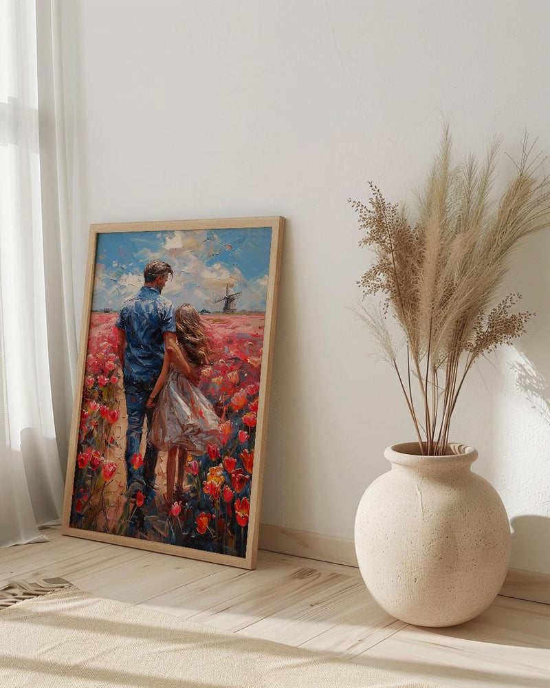 Tulip Field Wall Art, Father And Daughter Print - Fathers Day Gift