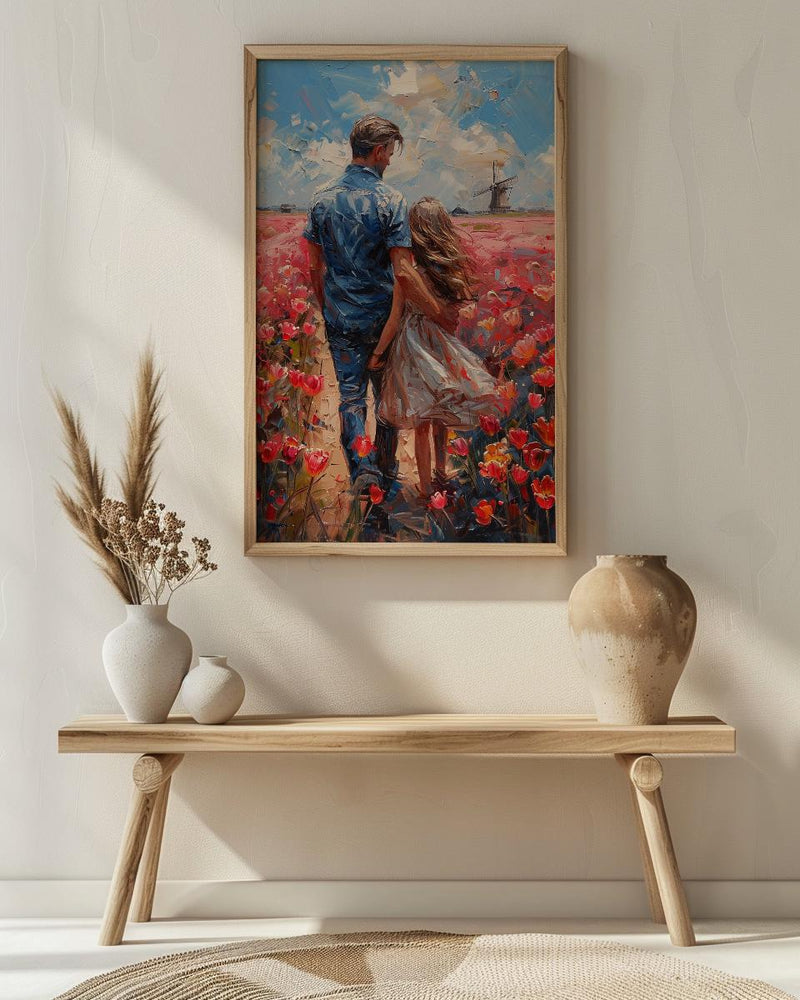 Tulip Field Wall Art, Father And Daughter Print - Fathers Day Gift