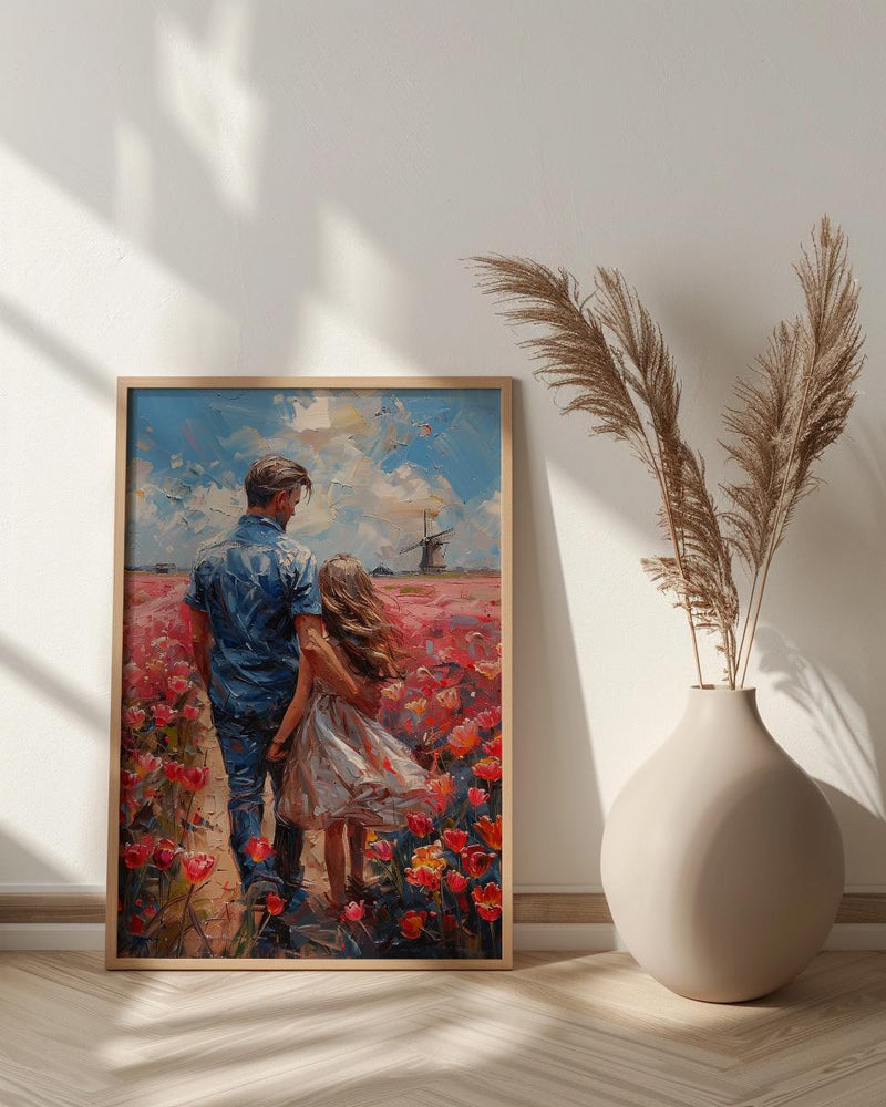 Tulip Field Wall Art, Father And Daughter Print - Fathers Day Gift