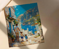 Greek Island Poster, Father And Son Vintage Wall Art - Mediterranean Decor