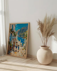Greek Island Poster, Father And Son Vintage Wall Art - Mediterranean Decor