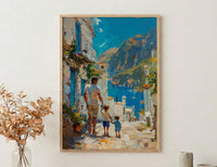 Greek Island Poster, Father And Son Vintage Wall Art - Mediterranean Decor