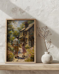 English Countryside Art Print, Father And Child Poster - Cozy Country Decor