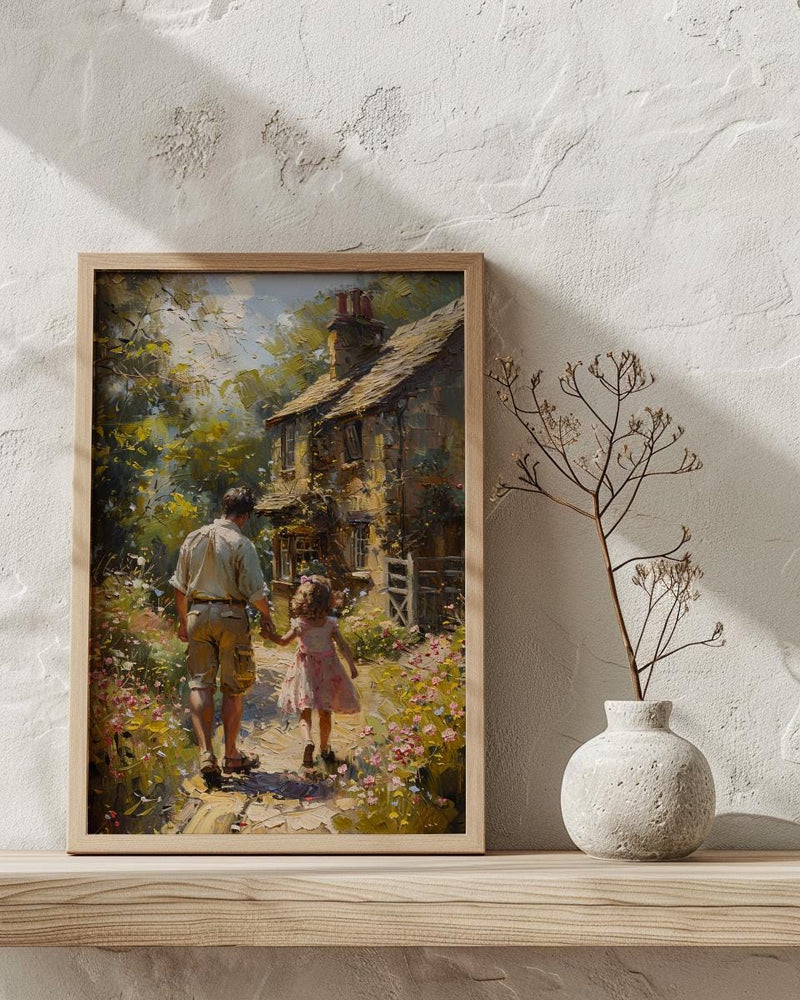 English Countryside Art Print, Father And Child Poster - Cozy Country Decor