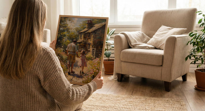 English Countryside Art Print, Father And Child Poster - Cozy Country Decor