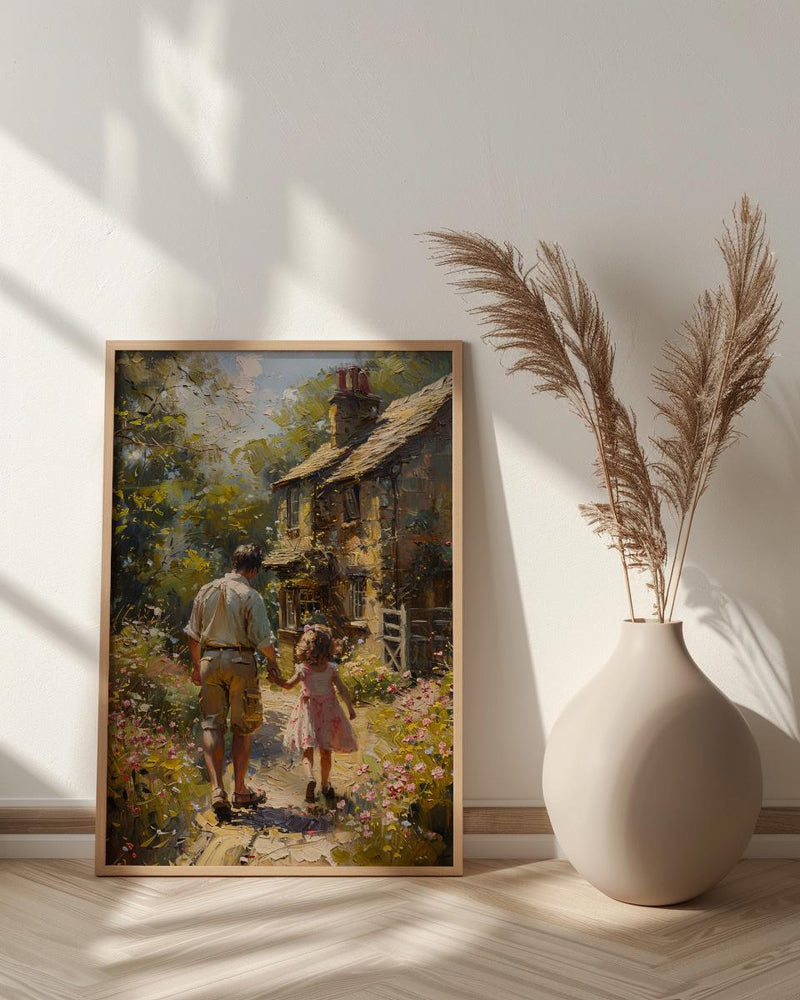 English Countryside Art Print, Father And Child Poster - Cozy Country Decor