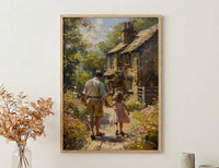English Countryside Art Print, Father And Child Poster - Cozy Country Decor